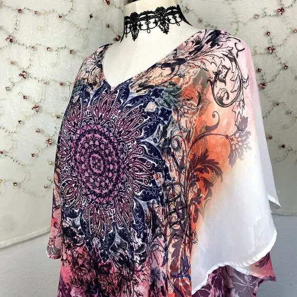 y2K Rhinestone Pink Mandala Butterfly Whimsigoth Fairycore Coquette Blouse Sz S - Picture 8 of 15